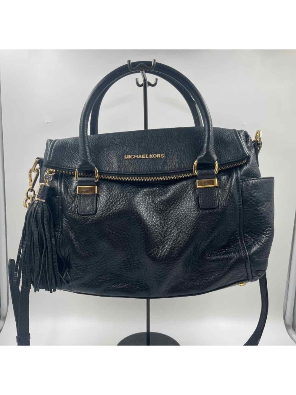 Michael Kors Weston Fold Over Women's Black Luxe pebbled Purse